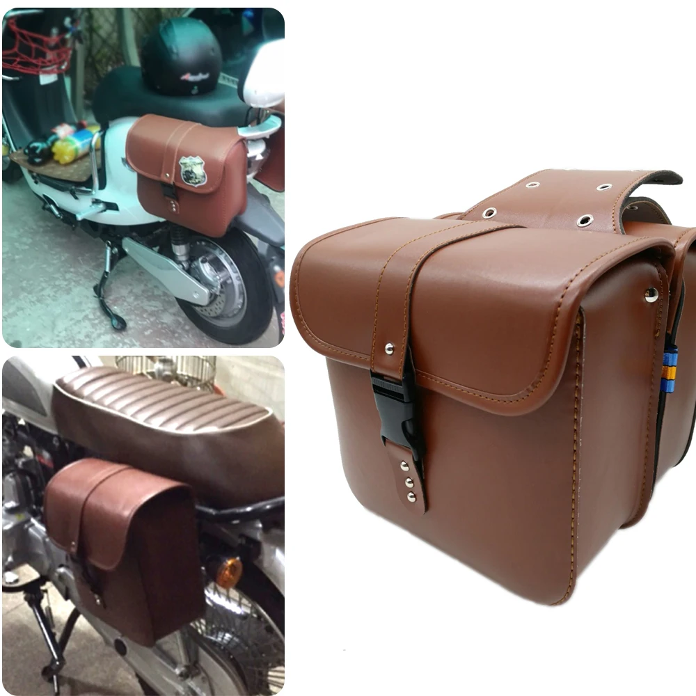 Motorcycle saddle bag set medium waterproof insulation PU leather side bag bicycle side storage fork kit brown KYN 1 double