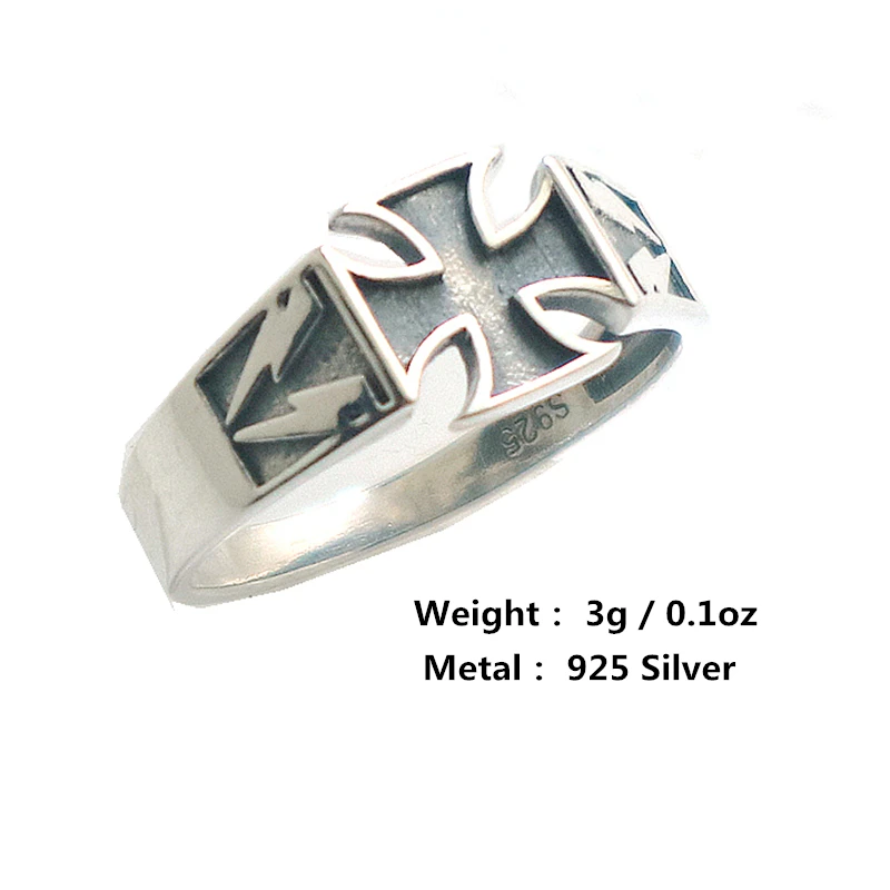 Unisex S925 Silver Cool Lightning Cross Biker Ring Newest