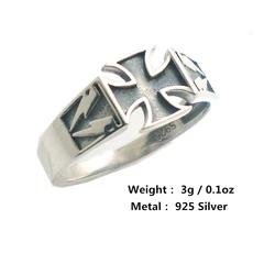 Unisex S925 Silver Cool Lightning Cross Biker Ring Newest