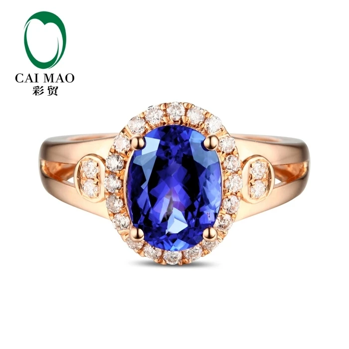 CaiMao 18KT/750 Rose Gold 2.16 ct Natural IF Blue Tanzanite AAA   0.19 ct Full Cut Diamond Engagement Gemstone Ring Jewelry