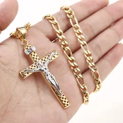 Catholic Jesus Christ on Cross Crucifix Stainless Steel Pendant Necklace 24