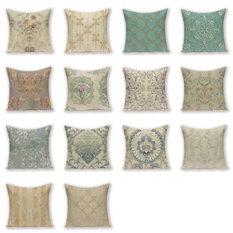 Nordic Decoration Home Blue Yellow Cushion Cover Flower Floral Living Room Cushions Custom Quality Flax Pillow Case 45 * 45