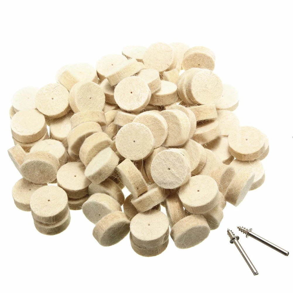 100pcs Wool Felt Polishing Buffing Round Wheel Tool + 2 Shank For Dremel Rotary