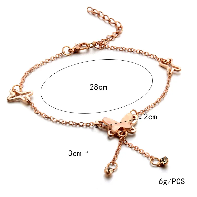 Butterfly Pendant Anklets Foot Chain Summer Tassel Rhinestone Beach Leg Bracelet Handmade Anklet Gold Silver Color Jewelry