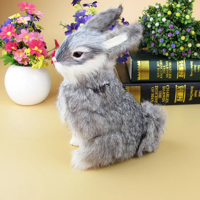 

simulation rabbit toy large 22x13cm real fur gray rabbit model decoration birthday gift a2142