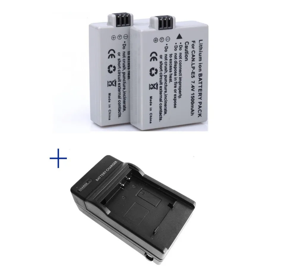 

2 Pcs 1500mAh LP-E5 LPE5 LP E5 Camera Batteries AKKU + Charger For Canon EOS 450D 500D 1000D Rebel XS XSi T1i KISS X2 X3