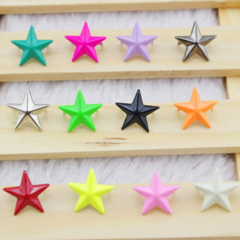 100pcs 15mm Pentagram Candy Colors Star Rivets For Leather Crafts Studs With Claws Nailhead Punk Rock Spike Accessies