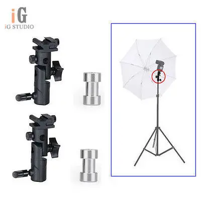 

5 in1 2pcs Swivel Flash hot shoe umbrella holder bracket E + 2pcs 1/4"Female-3/8"Female spigot + 1pcs 33 flash umbrella