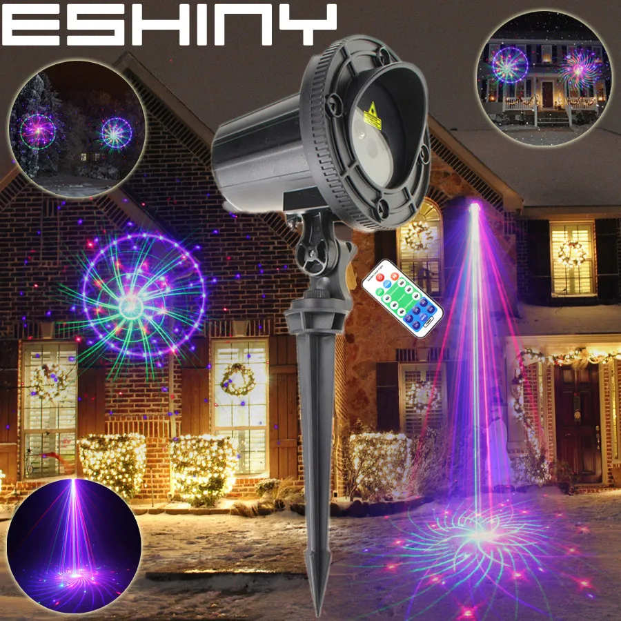 ESHINY Outdoor Waterproof RGB Laser 72 Big Pattern Projector Holiday House Party Xmas Tree DJ Wall Garden Landscape Light N8T101