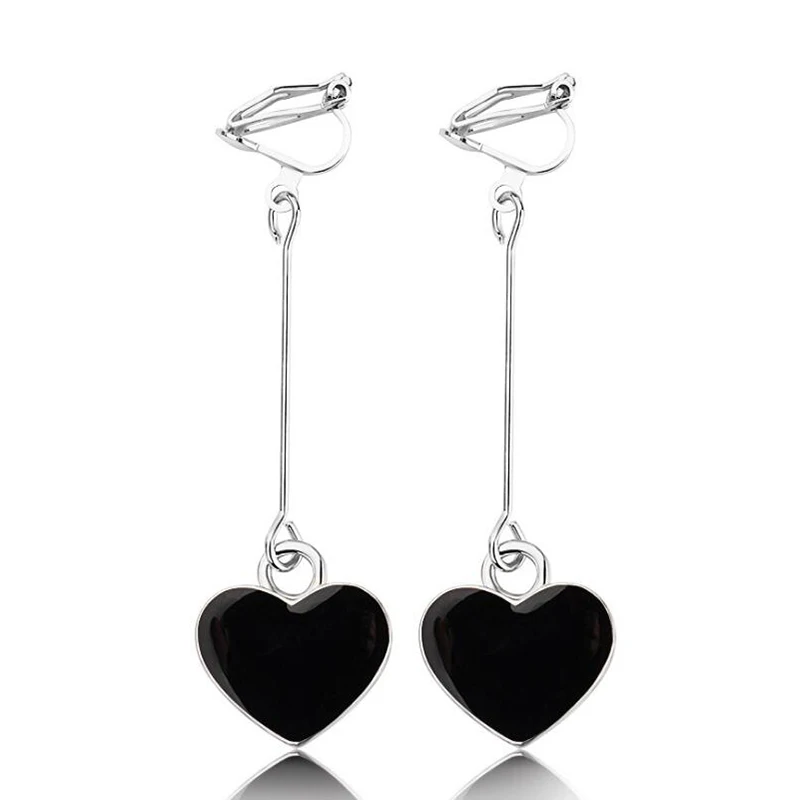 GRACE JUN Hot Sale Long Gold Color Heart Shape Clip on Earrings No Pierced for Women Gorgeous Cuff Earrings No Hole Earrings