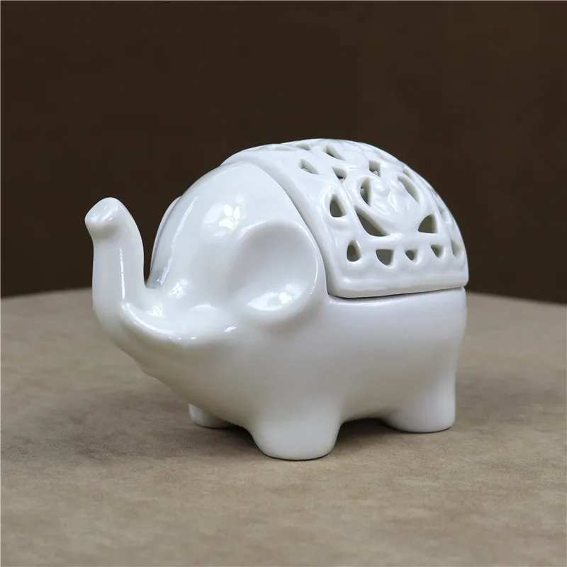 Cutout Porcelain Elephant Candle Holder Decorative Ceramics Elephant Miniature Aroma Burner Houseware Ornament Craft Accessories