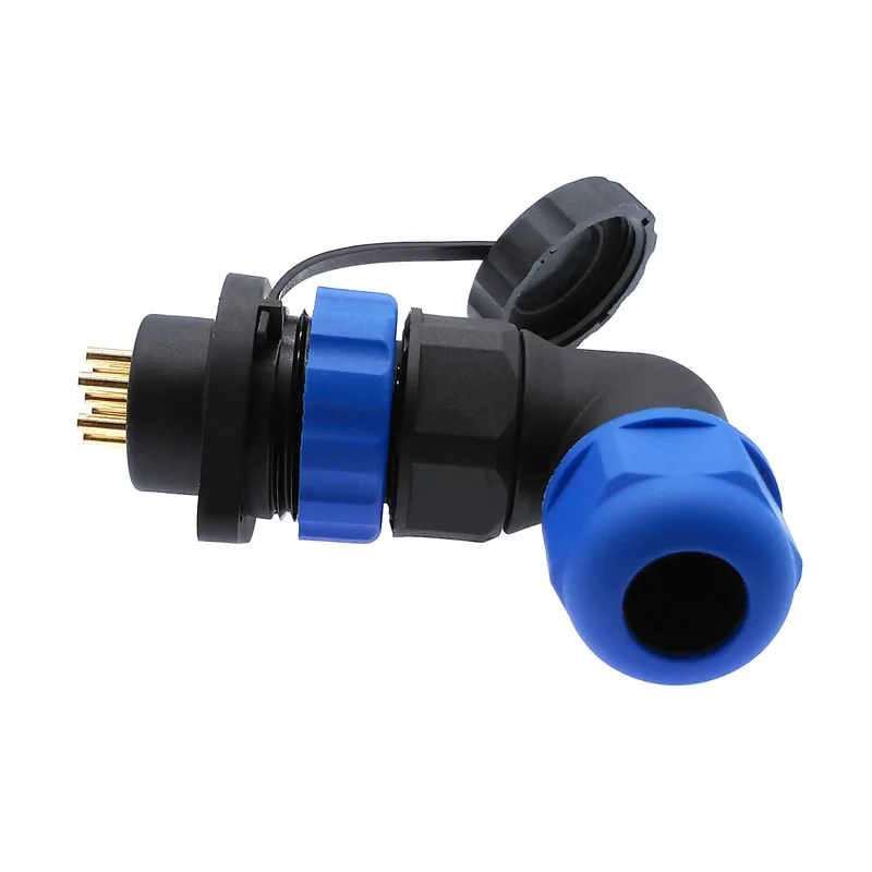 SP20 IP68 waterproof connector 2 hole flange socket 2/3/4/5/6/7/8/9/12/14Pin 90 degree elbow angle connectors