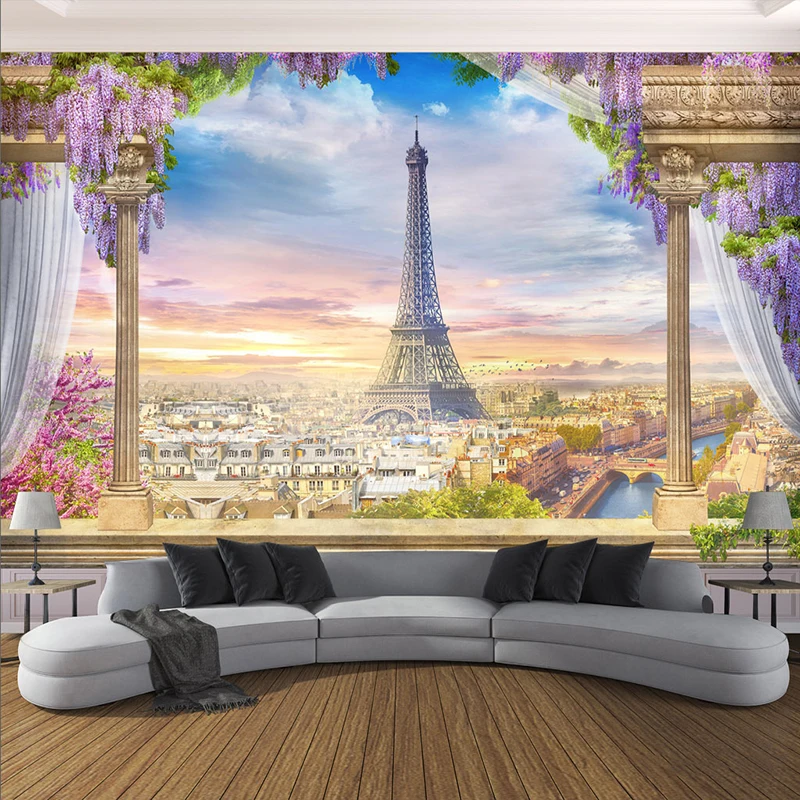 

Custom Any Size Photo Wallpaper 3D Stereo Rome Column Paris Tower Murals Restaurant Living Room Bedroom Backdrop Wall Home Decor