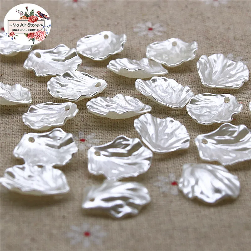 100pcs ivory pearl leaf Beads ABS Resin Flatback Simulated pearl Beads Jewelry DIY Accessories 17x19mm