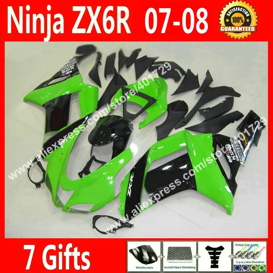 Brand new Fairings for Kawasaki ZX6R 2007 2008 Ninja 636 fairing kits 07 08 new light green black 7 gift JD38