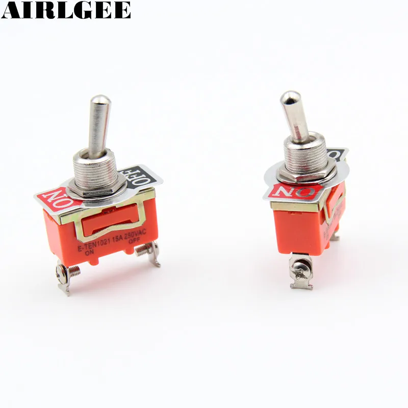 2pcs E-TEN1021 SPST ON/OFF 2 Position Power Control 12mm Thread Toggle Switch AC 250V 15A