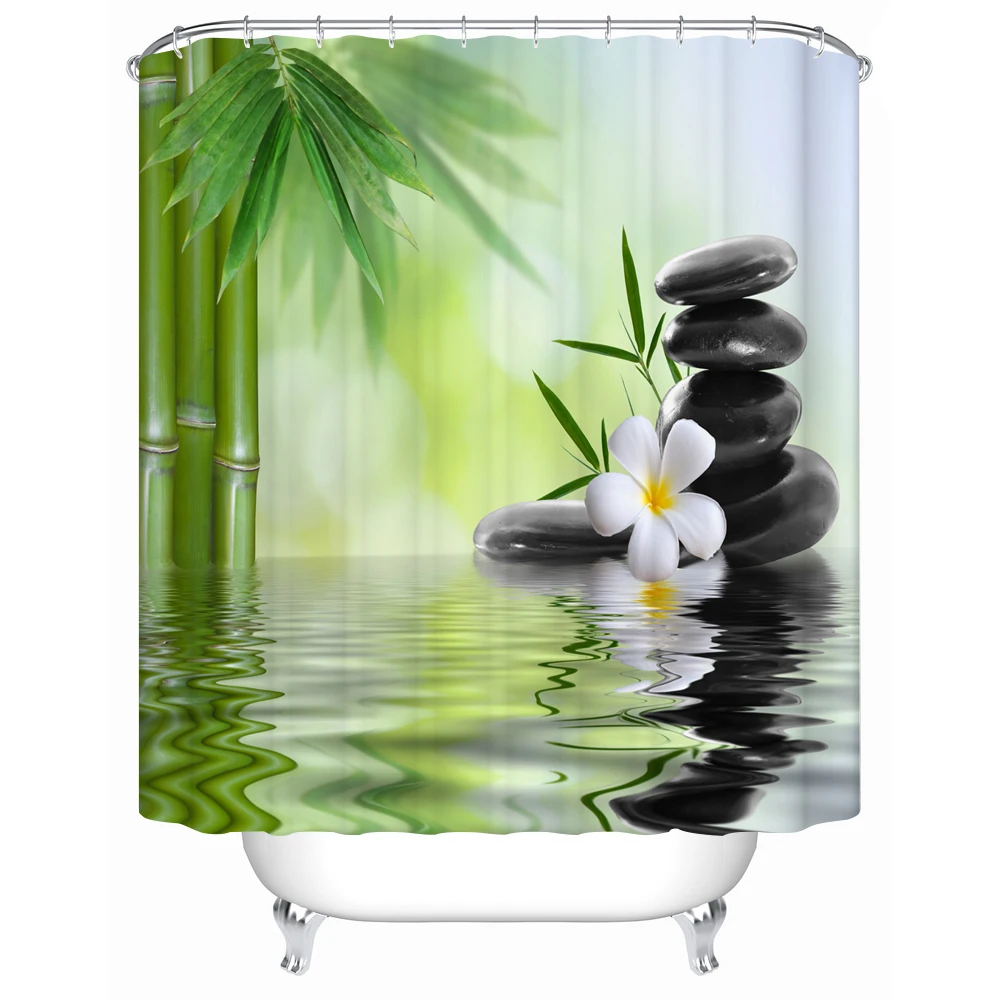 Stone Garden Zen Shower Curtain 180X180cm Waterproof Textile Polyester SPA Fabric Mildew Bath Accessory