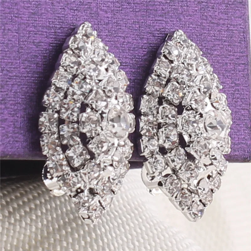 Grace Jun Bridal Rhinestone Crystal Big 3 Layer Geometric Style Clip Earrings Non Piercing for Women No Hole Ear Clip Hot Sale