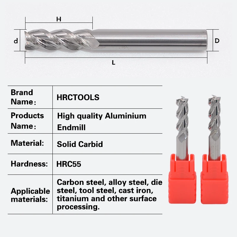 3Flutes HRC55 Shank 4/6/8/10/12/mm Cemented Solid Carbide Straight Endmill for Aluminum Router Milling Cutters Bits