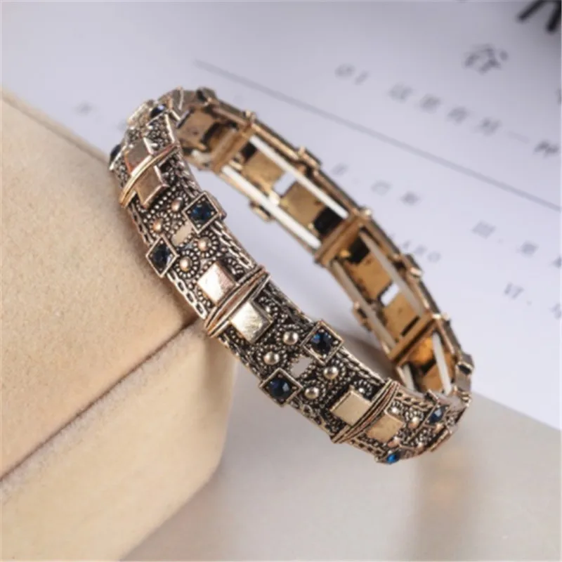 Fashion Adjustable size 5 Color Rhinestone Alloy Bracelet For Women Blue stone Gold Color Metal Bangle Jewelry Wholesale