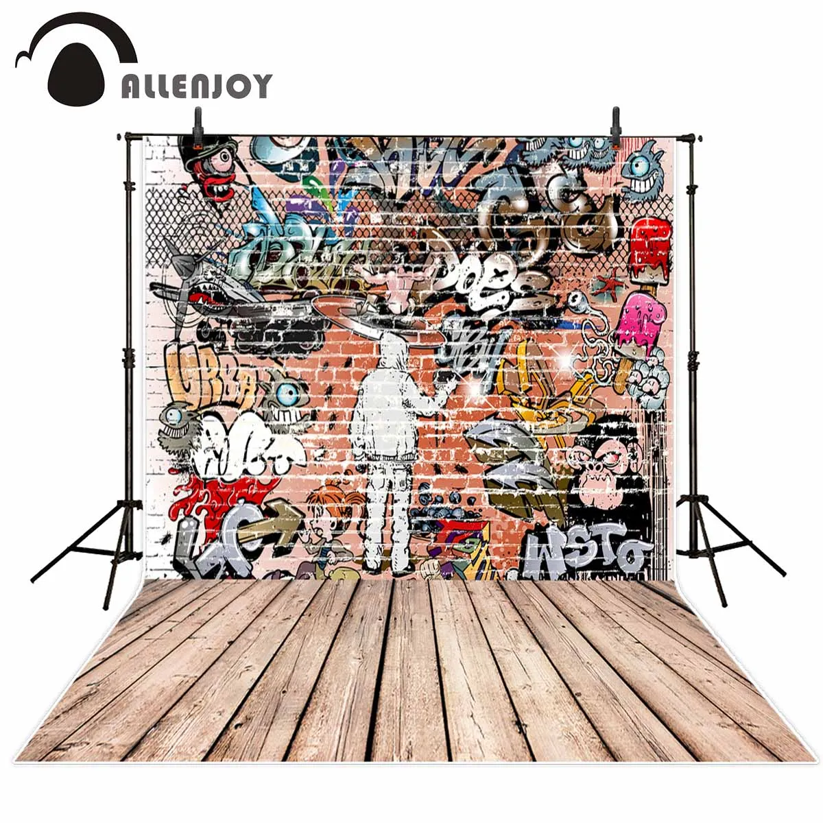 Allenjoy photography background store Graffiti wall theme backdrop Cool and Colorful pattern Wood floor background New Arrivals