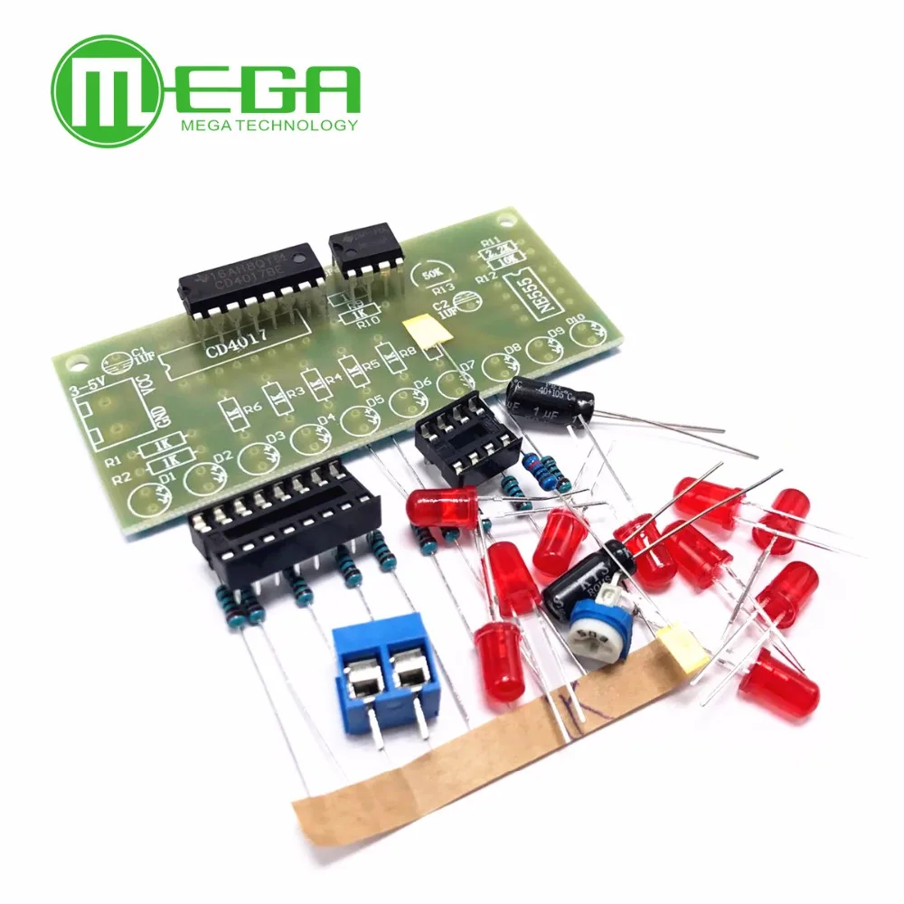 NE555 + CD4017 Practice Learing Kits LED Flashing Lights Module For Arduino Clock Generation Circuit PCB Board Electronic Suite