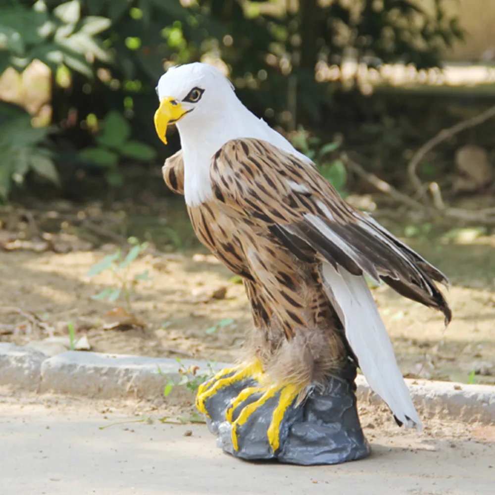 ZILIN Highly Vivid Bald Eagle With Real Feather Handmade Bald Eagle Delicate Home Decor, 30*20*25 cm