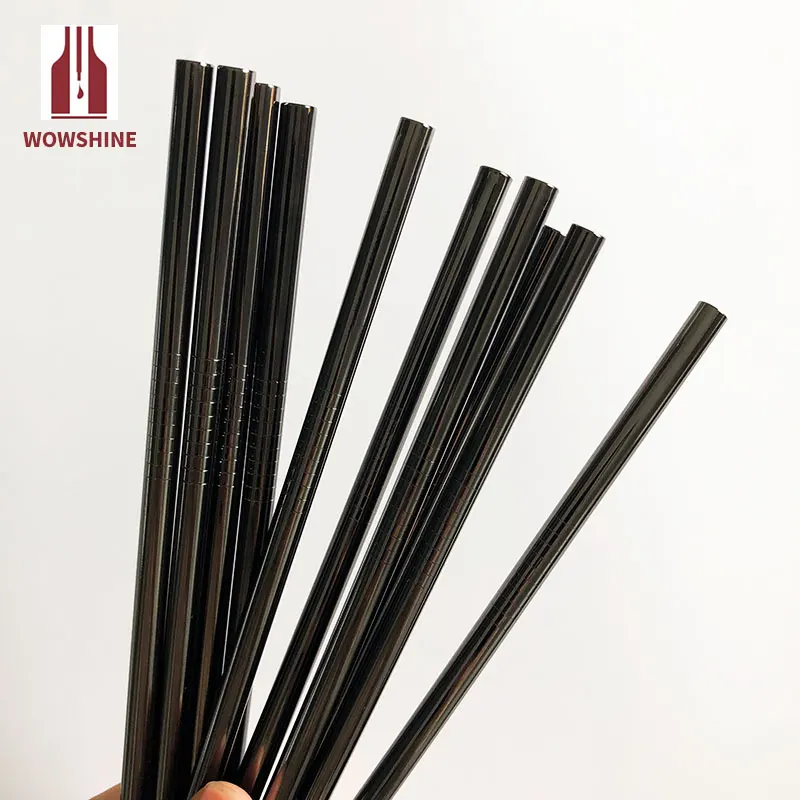 WOWSHINE New Gun Black Stainless Steel 304 Drinking Straws straight 6mm*215mm 100PCS