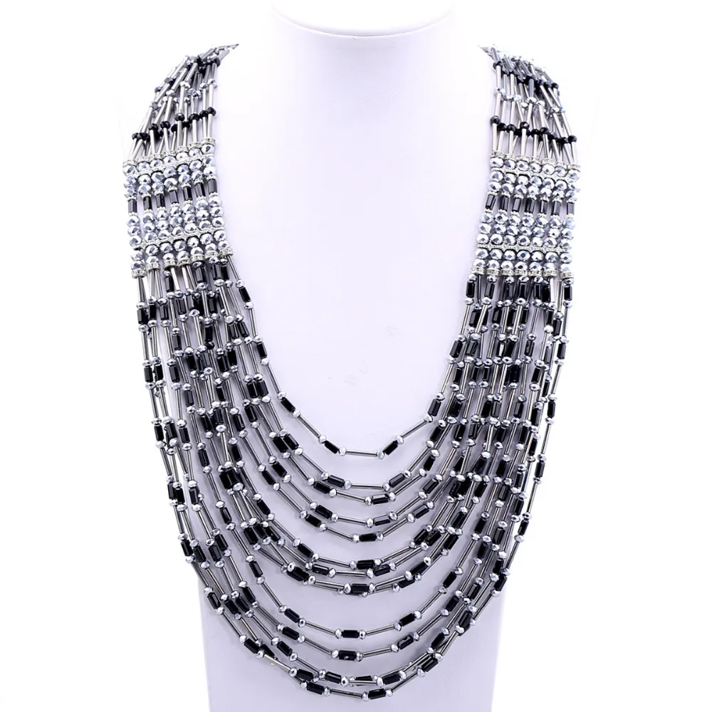 New Arrivals Luxury Crystal Multi Layers Long Chains Necklace for Girls Charm Beads Strands Statment Necklace Bijoux NK-01651