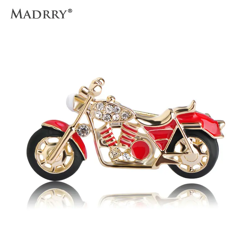 

Madrry Red Enamel Motorcycle Brooches For Women Gold Color Crystal Alloy Broches Pins Dress Scarf Suit Brooch Accessories Gifts