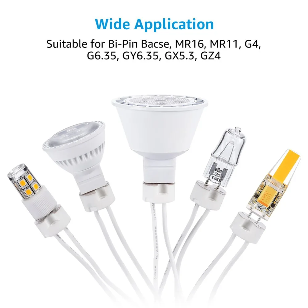 10Pcs/Lot MR16 Lamp Base MR11 GU5.3 G4 Lamp Holder Ceramic Connector Socket  with Cable for LED Halogen Bulb Light