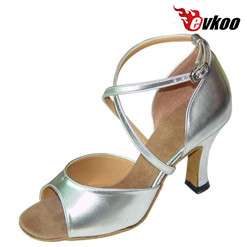 Evkoodance Brand Customsize Golden Sliver Pu Leather 8cm Heel Height Size US 4-12 Professional Woman Latin Salsa Shoes Evkoo-138