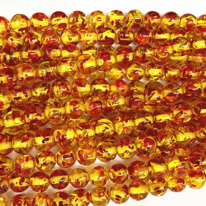 Wholesale Round Bodhi Bead Fire Golden Resin Ambers Prayer Loose Beads Faux Beeswax Acrylic Spacer Plate Jewelry Making 14