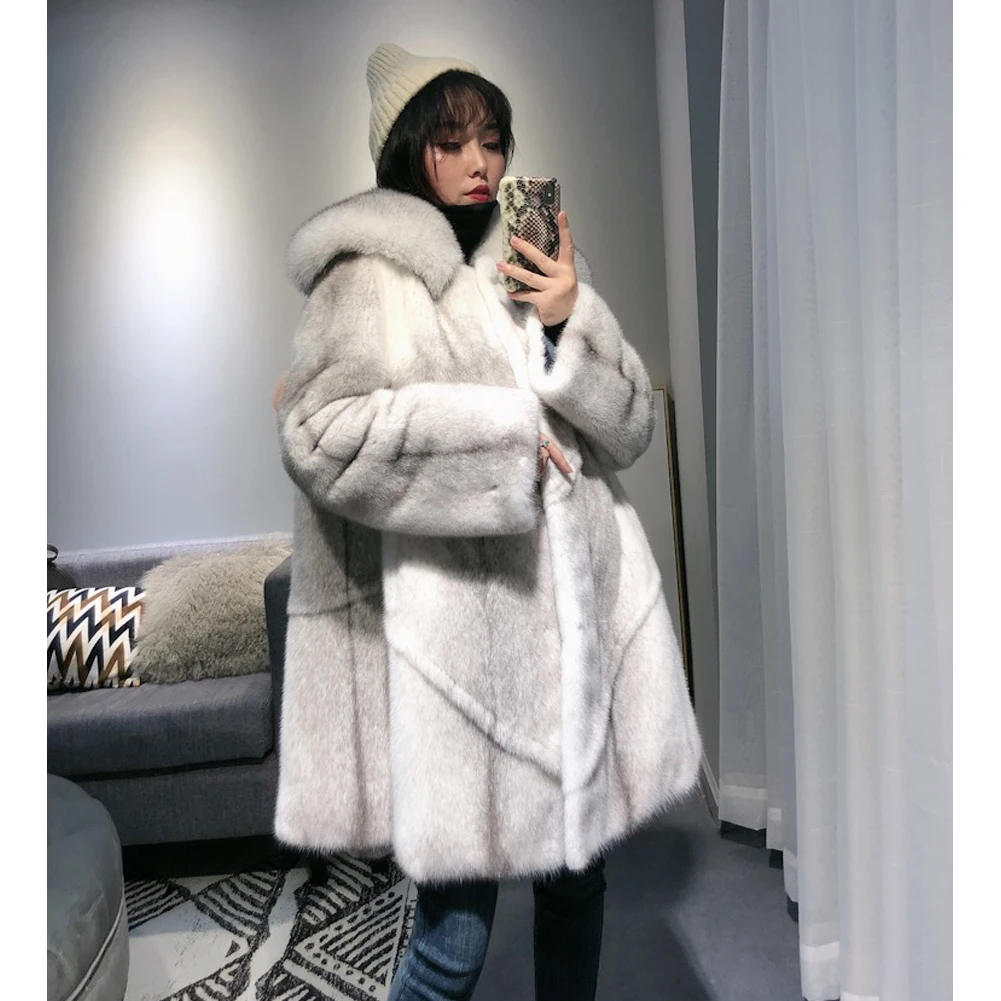 Denny&Dora Women's Mink Fur Coat Import Whole Leather Women's Long Fur Coat Women's Autumn And Winter New Warm Coat