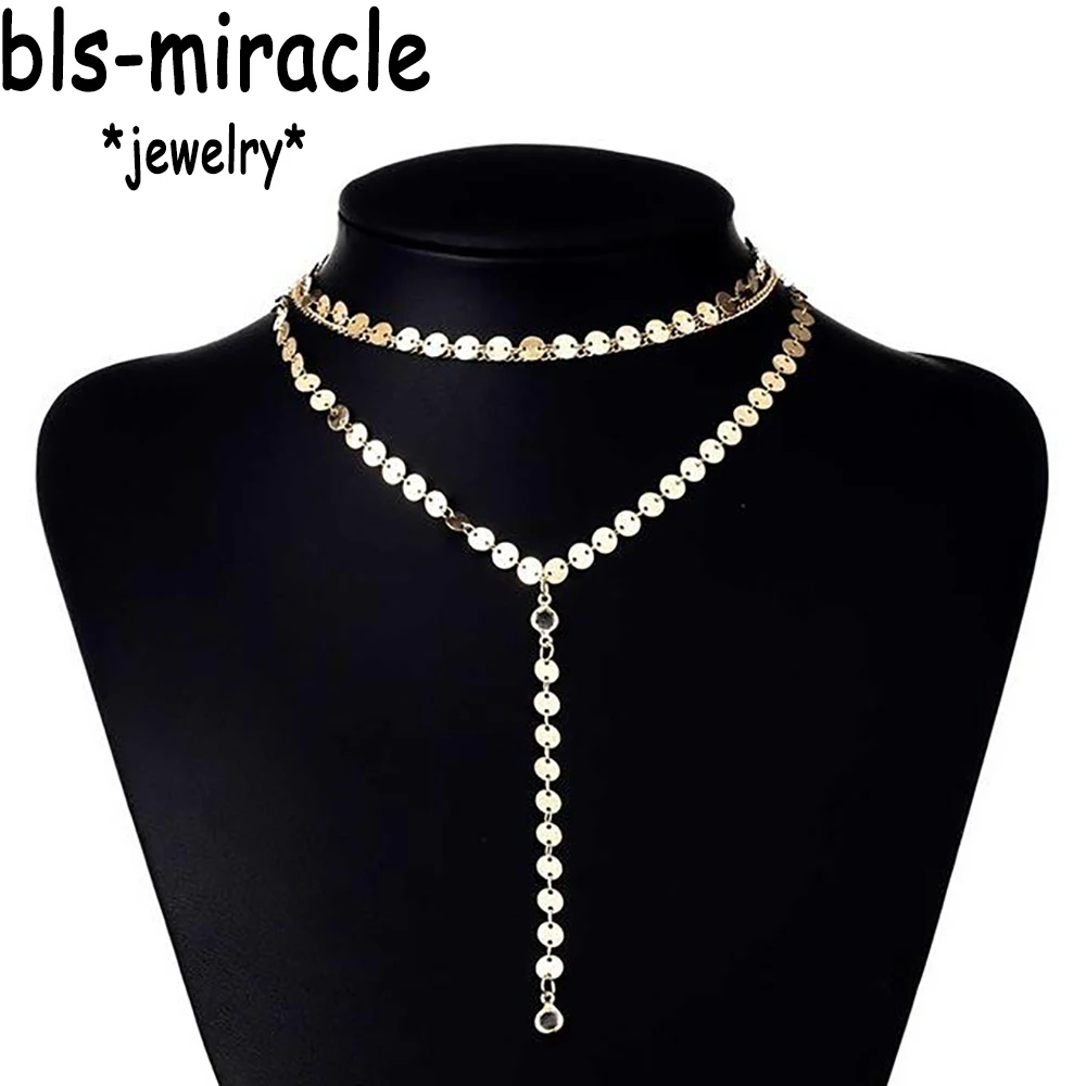 Newest fashion jewelry accessories gold color Multiple layers sheet  chain with crystal  Necklace for couple lovers'  N461 image 2