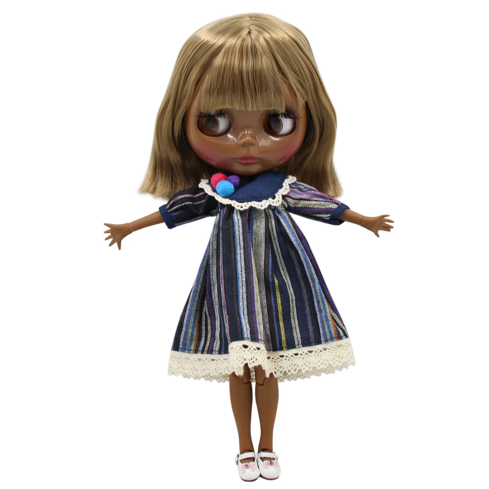 

ICY DBS Blyth doll 1/6 30cm bjd super black dark skin Glossy face joint body browm hair.No.BL662