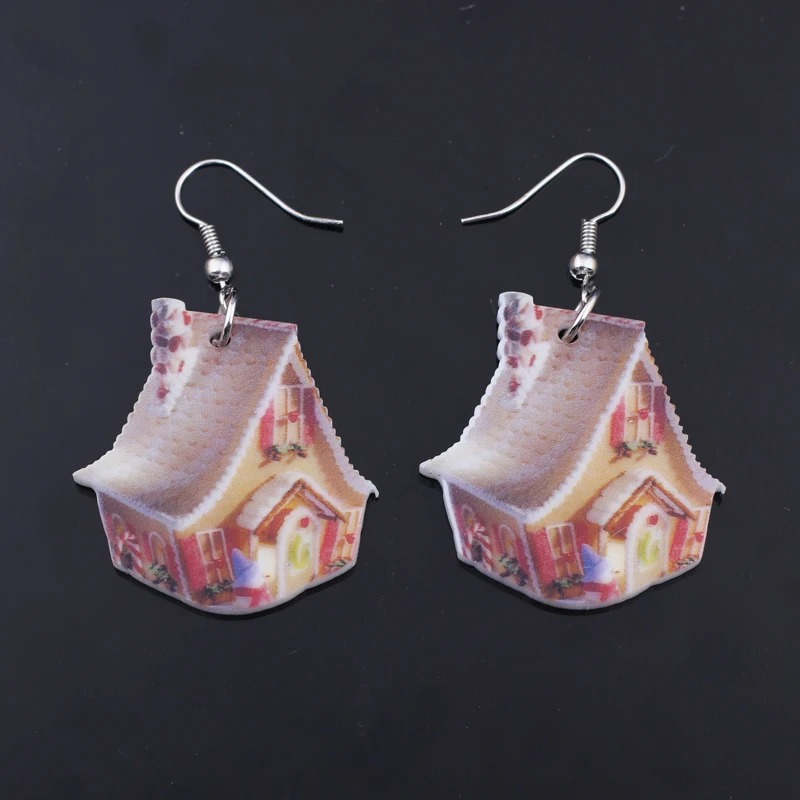 1 pair drop earrings new 2014 big house architecture cute lovely printing acrylic design summer style for girls woman jewelry