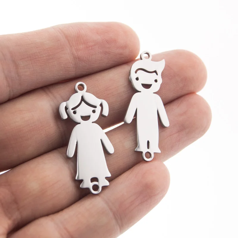 

Stainless Steel Bracelet connector son daughter with 2 loops boy girl Customized shape plate mirror polished wholesale 50pcs