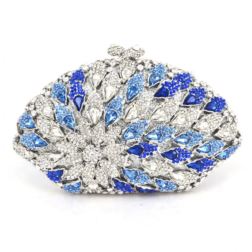 

Hollow Out Chain Clutch Purse Silver Crystal Evening Bag Women Wedding Party Bridal Handbags Wholesale Rhinestone Small Bags Q82