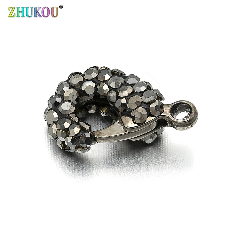 10*17mm Brass Cubic Zirconia  Gunmetal Lobster Clasps Hooks for Diy Jewelry Findings Accessories, Hole: 1.5mm, Model: VK45