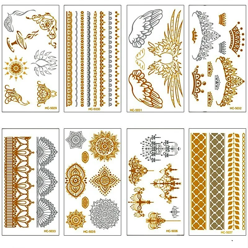 

Wholesale New Golden Tattoo Flash Metallic Temporary Tattoo body Tattoos Waterproof Body Art Tatuajes 500pcs/lot free shipping