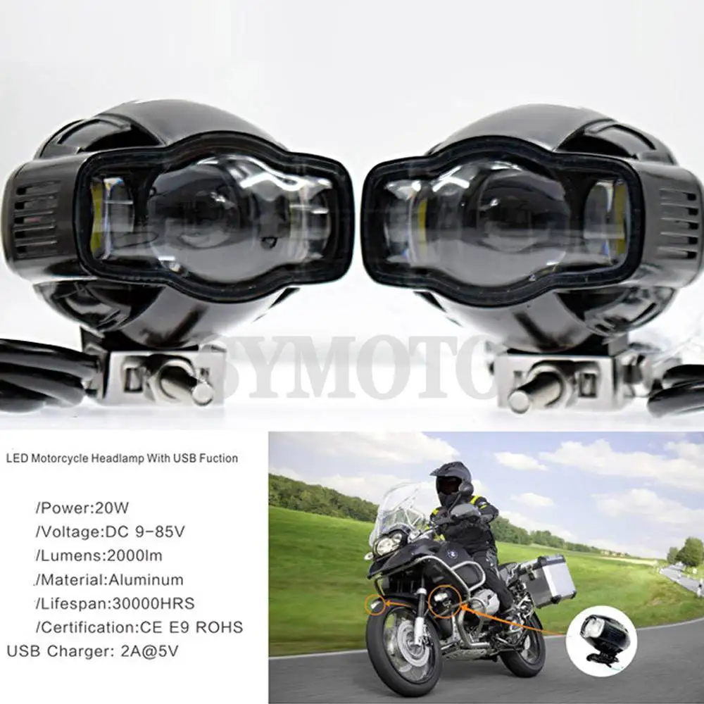 

Universal Motorcycle farol auxiliar headlight lamp Moto LED Fog lights with USB Charger For Harley Chopper Cafe Racer BMW