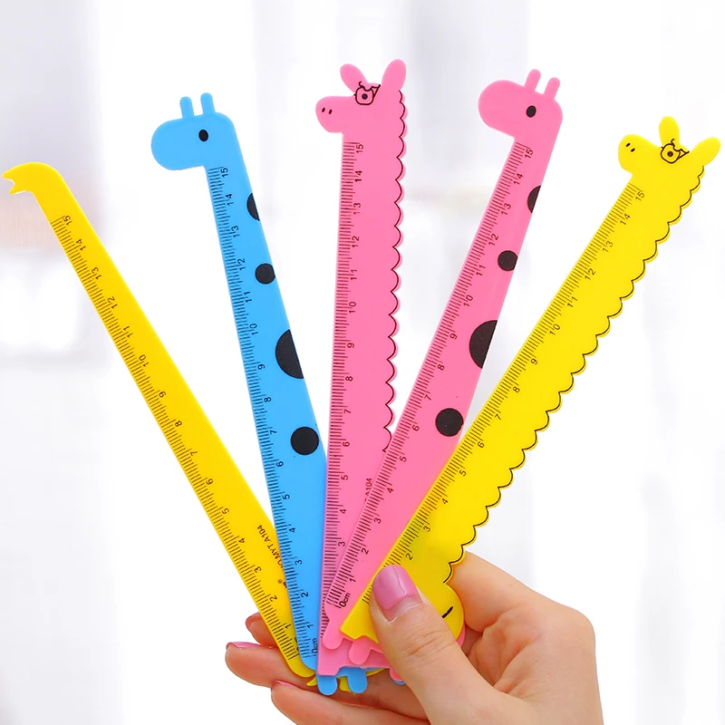 3 PCS New Arrival Student School Supplies Children Cute Animal Cartoon Giraffe Plastic Straight Ruler