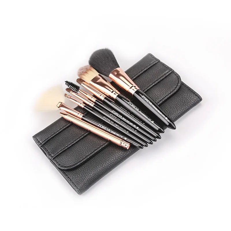 Zoreya Brand 8pcs High Quality Synthetic Fibers Makeup Brush Set Powder Foundation Large Eye Shadow Angled Brow Brushes 3 Colors