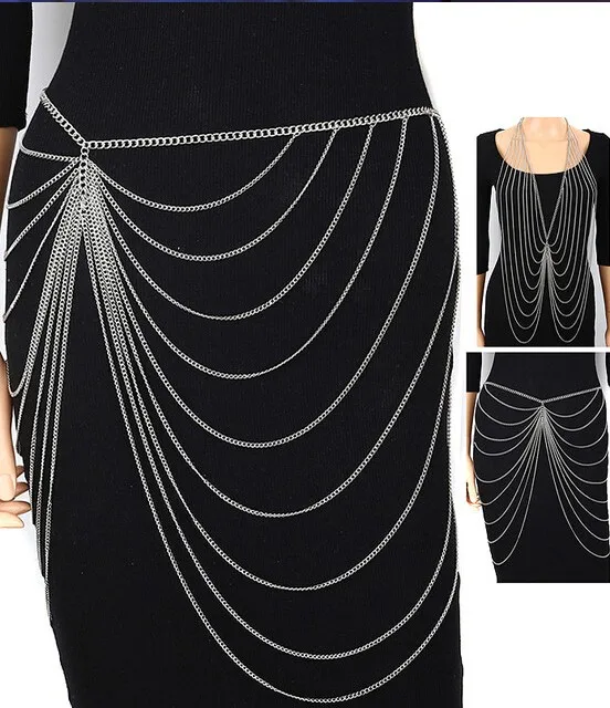 

Fashion multilayer silver chain waist chain women exaggerated skirt decoration sexy bikini body chain belts female 2017