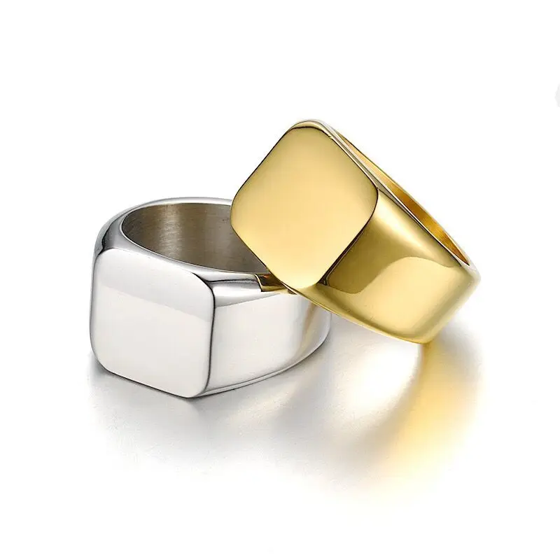 Wholesale Jewelry --  316L Titanium steel Retro Smooth Big Rings for Steady Men Gold Color