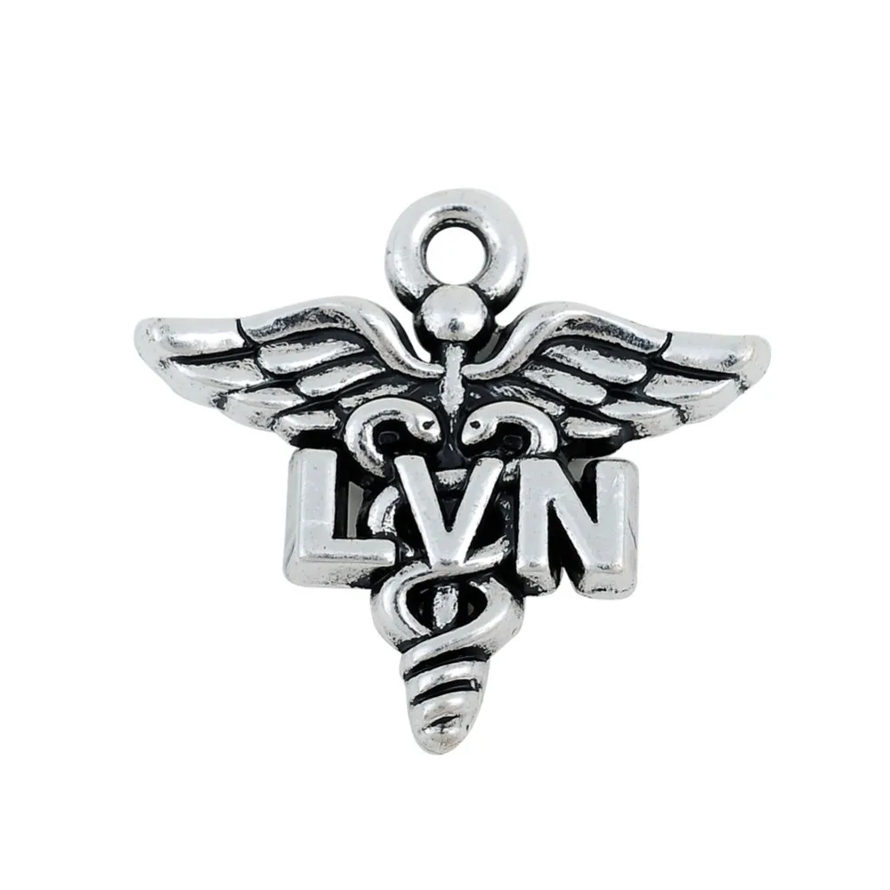 

RAINXTAR Fashion LVN Licensed Vocational Nurse Charms Alloy Caduceus Medical Symbol Charms 50pcs AAC178