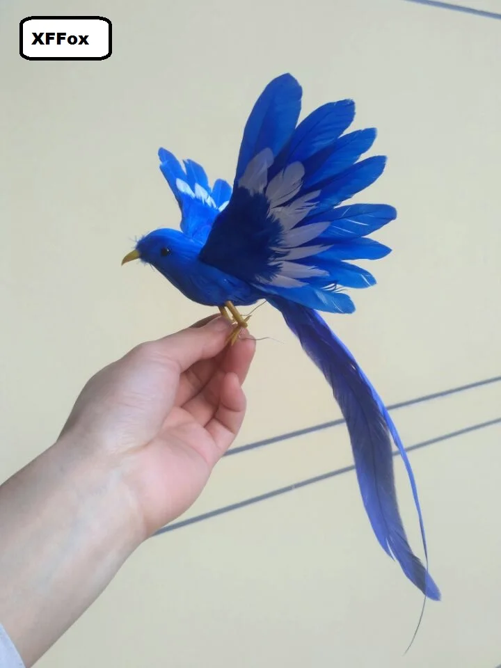 cute new simulation blue wings bird toy foam& furs long tail bird doll gift about 20x28cm xf0339