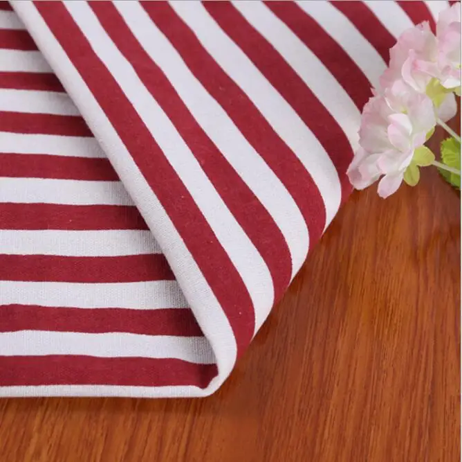 wholesale eco-friendly red white/blue white stripes printed fabric cotton and linen blended fabric for tablecloths/curtains