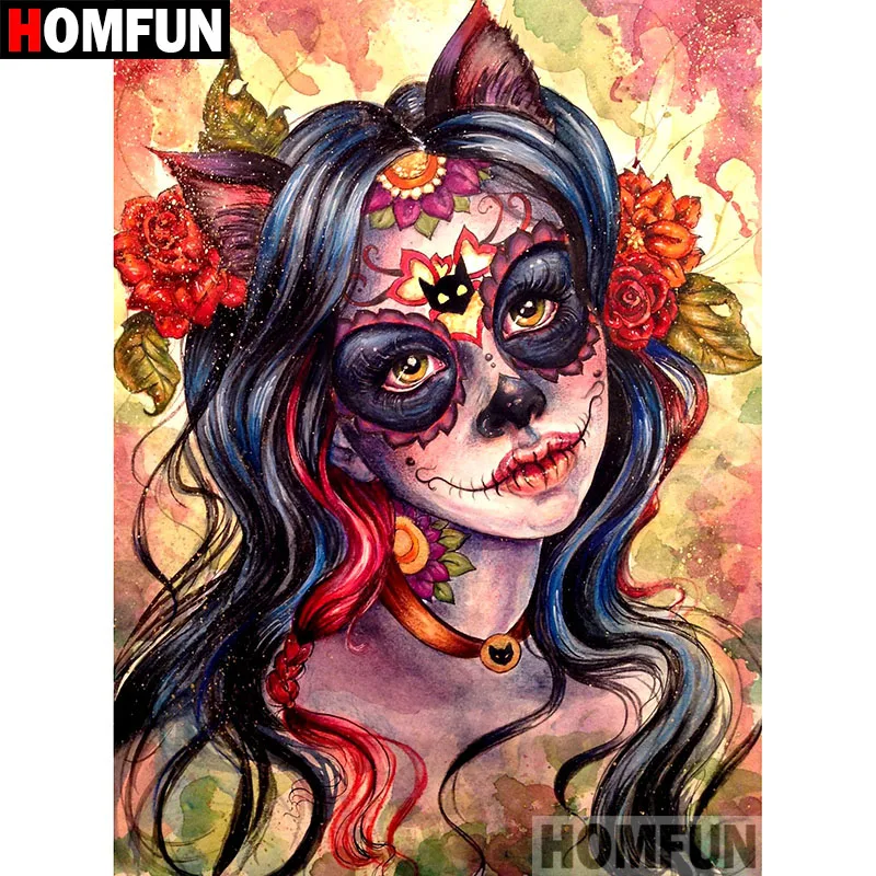 

HOMFUN 5D DIY Diamond Embroidery Full Display "Skull girl" Diamond Painting Square/Round Rhinestones Decor Art A07343